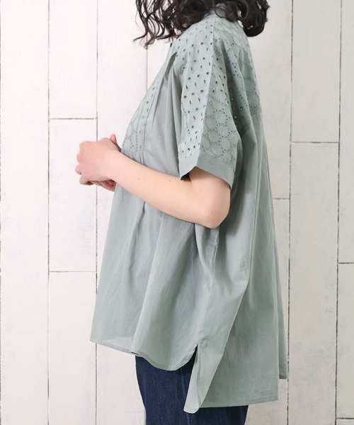 Bleu Bleuet（ブルーブルーエ）の「パッチワークブラウス（シャツ/ブラウス・レディース・ミント/チャコール・FREE）」の7枚目の写真