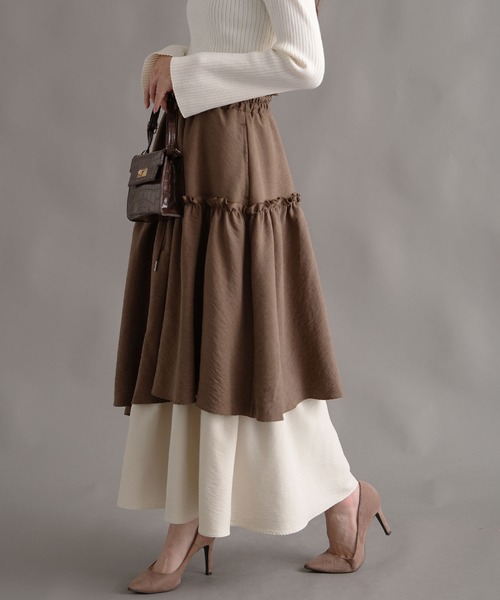 セール】ピーチ2枚重ね配色LSKアシメティアード（スカート）｜Nohea