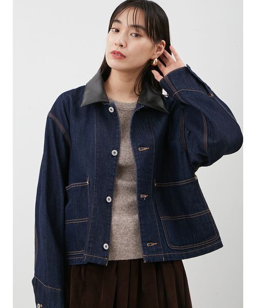 Mila Owen（ミラオーウェン）の「ショート丈デニムカバオール（デニムジャケット・レディース・インディゴブルー/グレー・F）」の21枚目の写真