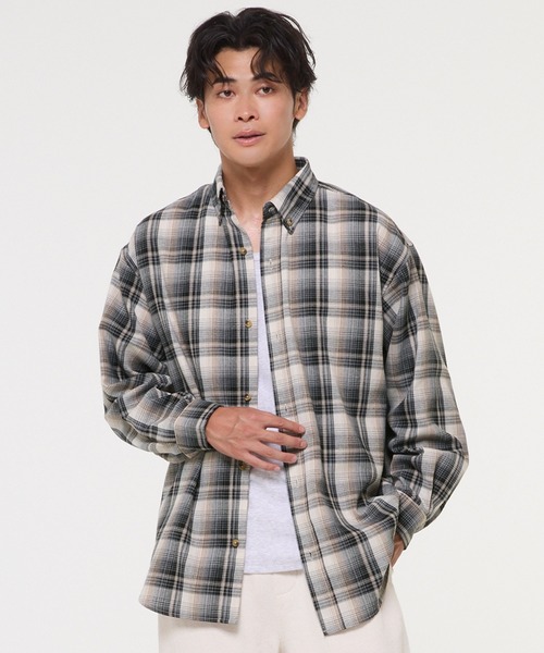 【美品】ナゴスタンス・長袖シャツ・チェックコンビハイネックブラウス・23AW・M 美品】ナゴスタンス・長袖シャツ・チェックコンビハイネックブラウス