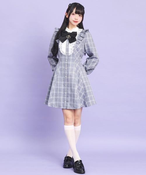 Secret Honey(シークレットハニー)の「アクセサリーリボンレースフリルワンピース(ワンピース・レディース・ブラックミックス/グレー/ブラック・MEDIUM)」の5枚目の写真