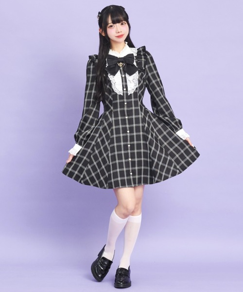 Secret Honey(シークレットハニー)の「アクセサリーリボンレースフリルワンピース(ワンピース・レディース・ブラックミックス/グレー/ブラック・MEDIUM)」の8枚目の写真