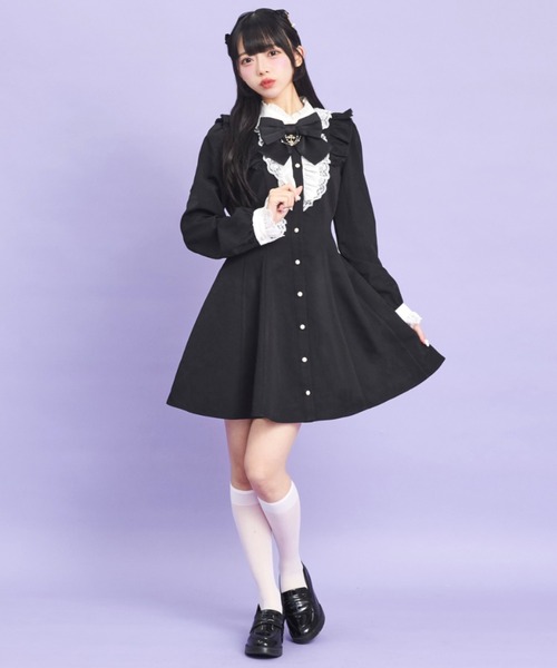 Secret Honey(シークレットハニー)の「アクセサリーリボンレースフリルワンピース(ワンピース・レディース・ブラックミックス/グレー/ブラック・MEDIUM)」の10枚目の写真