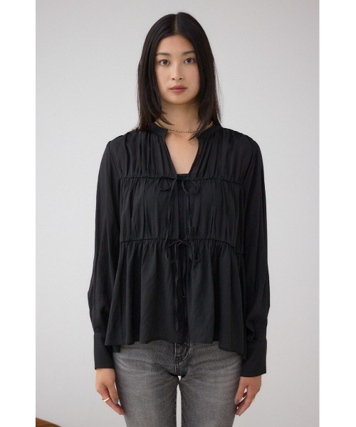 AZUL by moussy(アズールバイマウジー)の「フロントリボン長袖シャツカーディガン(カーディガン/ボレロ・レディース・ブラック/アイボリー/ブラウン・FREE)」の19枚目の写真
