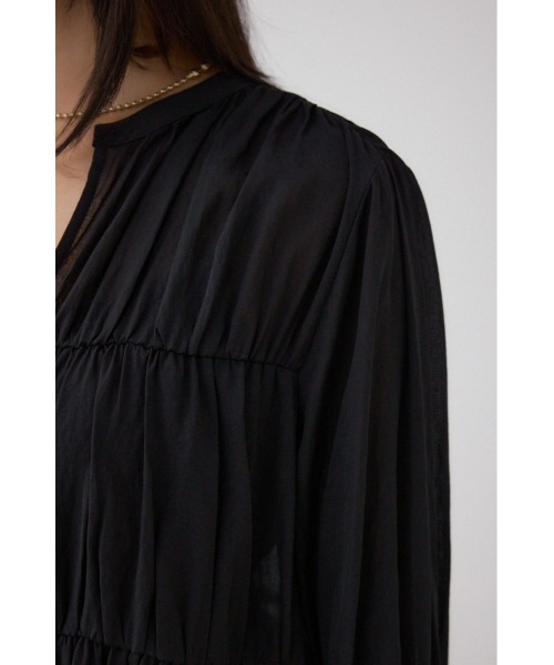 AZUL by moussy(アズールバイマウジー)の「フロントリボン長袖シャツカーディガン(カーディガン/ボレロ・レディース・ブラック/アイボリー/ブラウン・FREE)」の12枚目の写真