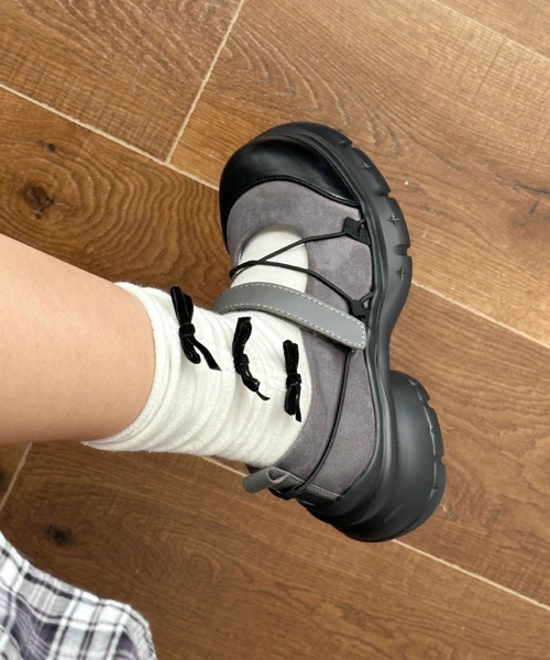 WEGO（ウィゴー）の「WEGO/厚底スポーティースニーカーローファー/メリージェーンシューズ（ローファー・レディース・ブラック/グレー・MEDIUM/LARGE）」の15枚目の写真