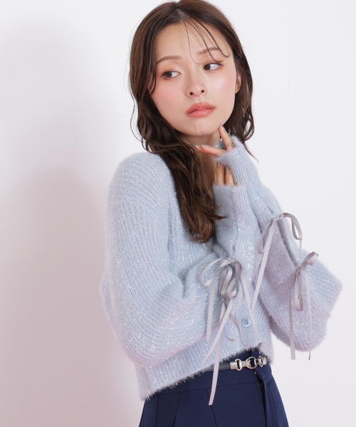 JILL by JILL STUART（ジルバイジルスチュアート）の「◇フィルムフェザーヤーンカーディガン（ニット/セーター・レディース・ピンク/ホワイト/ブルー・FREE）」の6枚目の写真