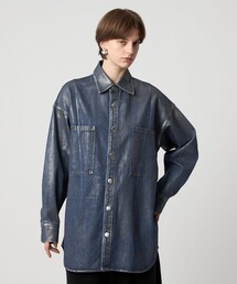 ＜ASTRAET＞デニム コーティング 2ポケットシャツ UNISEX