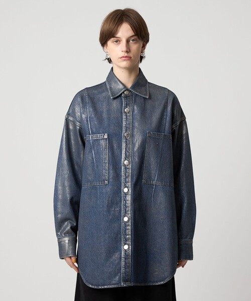 ASTRAET(アストラット)の「<ASTRAET>デニム コーティング 2ポケットシャツ UNISEX(シャツ/ブラウス・レディース・シルバー・FREE)」の2枚目の写真
