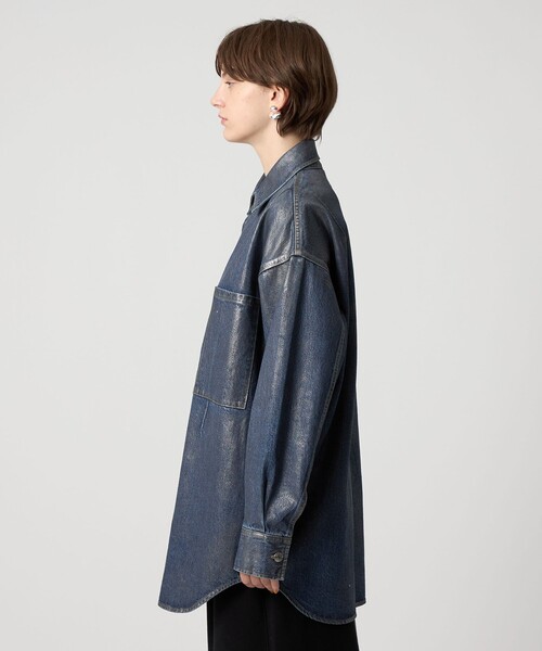 ASTRAET(アストラット)の「<ASTRAET>デニム コーティング 2ポケットシャツ UNISEX(シャツ/ブラウス・レディース・シルバー・FREE)」の3枚目の写真