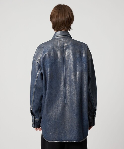 ASTRAET(アストラット)の「<ASTRAET>デニム コーティング 2ポケットシャツ UNISEX(シャツ/ブラウス・レディース・シルバー・FREE)」の4枚目の写真