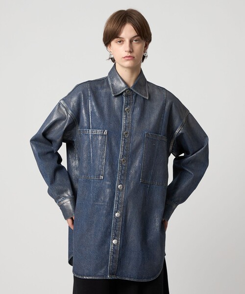 ASTRAET(アストラット)の「<ASTRAET>デニム コーティング 2ポケットシャツ UNISEX(シャツ/ブラウス・レディース・シルバー・FREE)」の5枚目の写真
