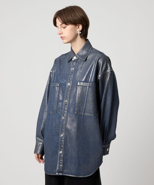 ASTRAET(アストラット)の「<ASTRAET>デニム コーティング 2ポケットシャツ UNISEX(シャツ/ブラウス・レディース・シルバー・FREE)」の6枚目の写真