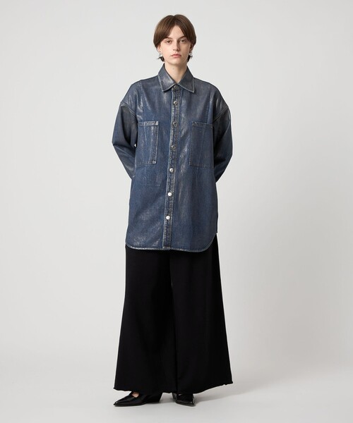 ASTRAET(アストラット)の「<ASTRAET>デニム コーティング 2ポケットシャツ UNISEX(シャツ/ブラウス・レディース・シルバー・FREE)」の7枚目の写真