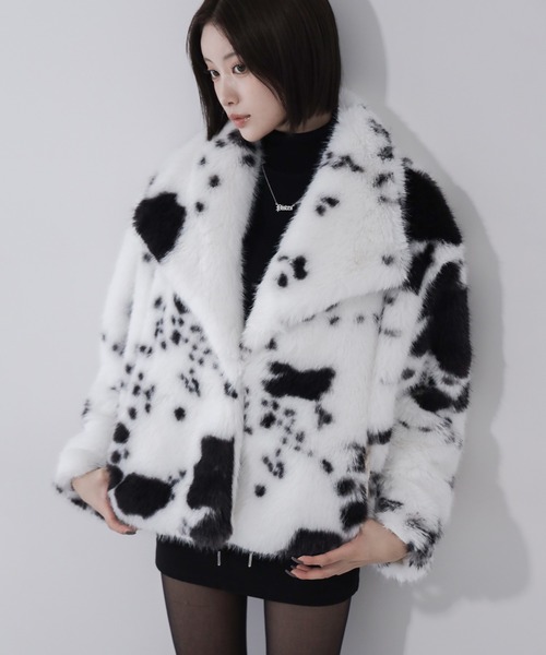 カールミドルファーコート セール】※※カウミドルフェイクファコート ／ cow middle fakefur coat