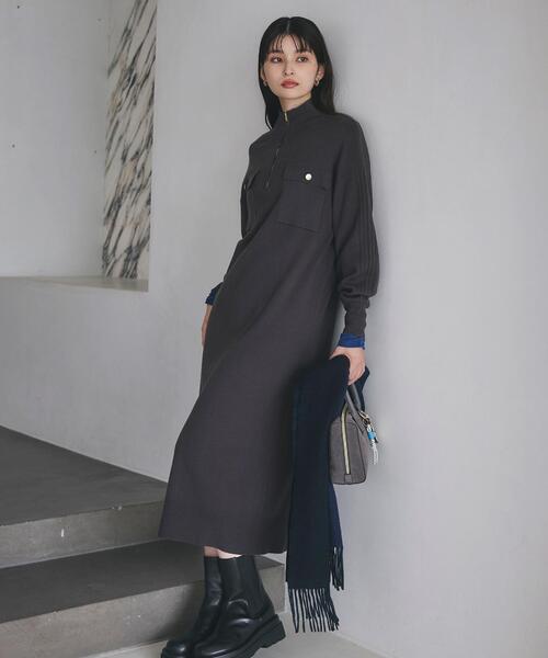 THE SHOP TK (ザ ショップ ティーケー )の「1枚でこなれ見え ハーフZIPワンピース【毛玉になりにくい/静電気防止/洗濯機OK】(ワンピース・レディース・スミクロ/ライトベージュ・13/12)」の1枚目の写真