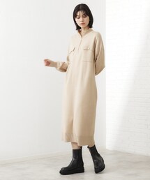 THE SHOP TK | 1枚でこなれ見え ハーフZIPワンピース【毛玉になりにくい/静電気防止/洗濯機OK】(ワンピース)