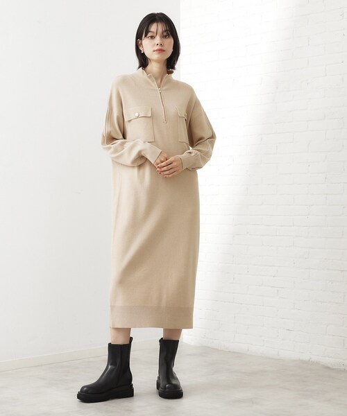 THE SHOP TK (ザ ショップ ティーケー )の「1枚でこなれ見え ハーフZIPワンピース【毛玉になりにくい/静電気防止/洗濯機OK】(ワンピース・レディース・スミクロ/ライトベージュ・13/12)」の8枚目の写真