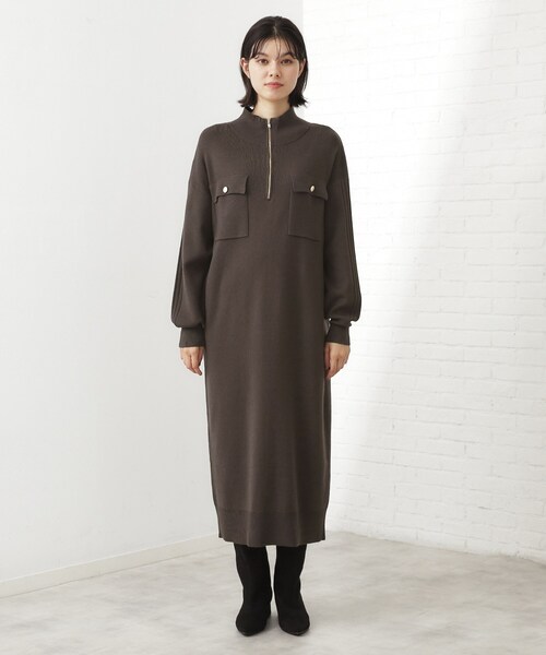 THE SHOP TK (ザ ショップ ティーケー )の「1枚でこなれ見え ハーフZIPワンピース【毛玉になりにくい/静電気防止/洗濯機OK】(ワンピース・レディース・スミクロ/ライトベージュ・13/12)」の12枚目の写真