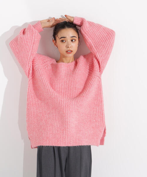 N.（N. Natural Beauty Basic）（エヌエヌナチュラルビューティーベーシック）の「バックシャンボクシーニット（ニット/セーター・レディース・チャコールグレー/オフホワイト/ピンク・MEDIUM）」の12枚目の写真