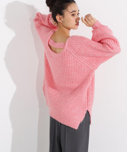 N.（N. Natural Beauty Basic）（エヌエヌナチュラルビューティーベーシック）の「バックシャンボクシーニット（ニット/セーター・レディース・チャコールグレー/オフホワイト/ピンク・MEDIUM）」の9枚目の写真