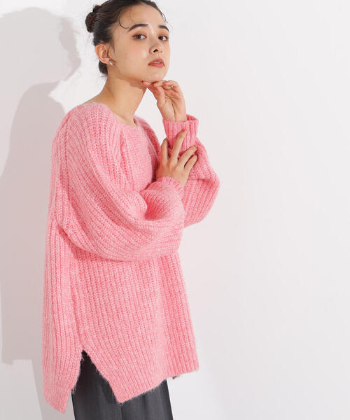 N.（N. Natural Beauty Basic）（エヌエヌナチュラルビューティーベーシック）の「バックシャンボクシーニット（ニット/セーター・レディース・チャコールグレー/オフホワイト/ピンク・MEDIUM）」の8枚目の写真