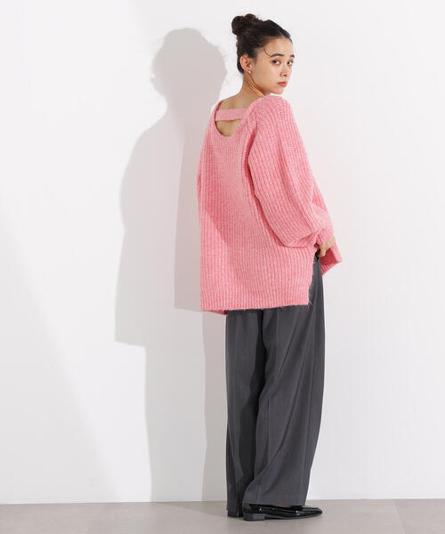 N.（N. Natural Beauty Basic）（エヌエヌナチュラルビューティーベーシック）の「バックシャンボクシーニット（ニット/セーター・レディース・チャコールグレー/オフホワイト/ピンク・MEDIUM）」の7枚目の写真