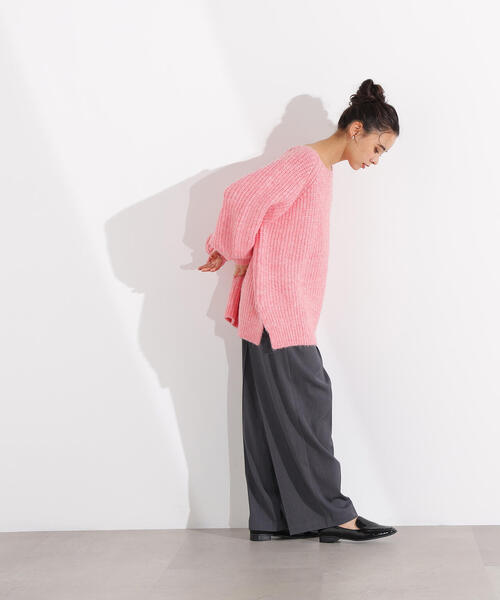 N.（N. Natural Beauty Basic）（エヌエヌナチュラルビューティーベーシック）の「バックシャンボクシーニット（ニット/セーター・レディース・チャコールグレー/オフホワイト/ピンク・MEDIUM）」の6枚目の写真