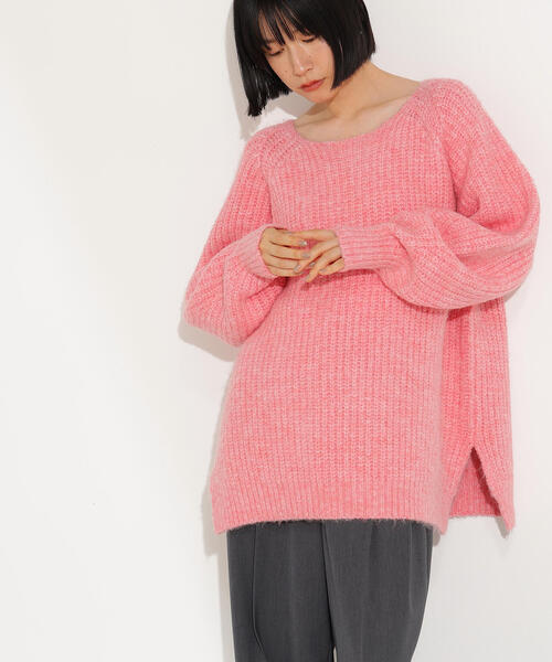 N.（N. Natural Beauty Basic）（エヌエヌナチュラルビューティーベーシック）の「バックシャンボクシーニット（ニット/セーター・レディース・チャコールグレー/オフホワイト/ピンク・MEDIUM）」の13枚目の写真