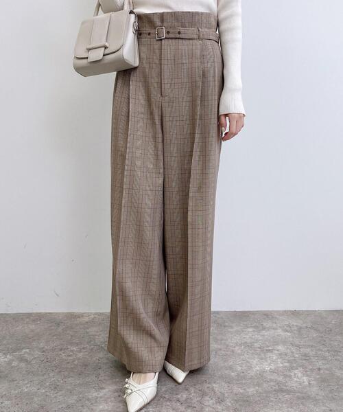 セール】共ベルト付きグレンチェックワイドパンツ（スラックス