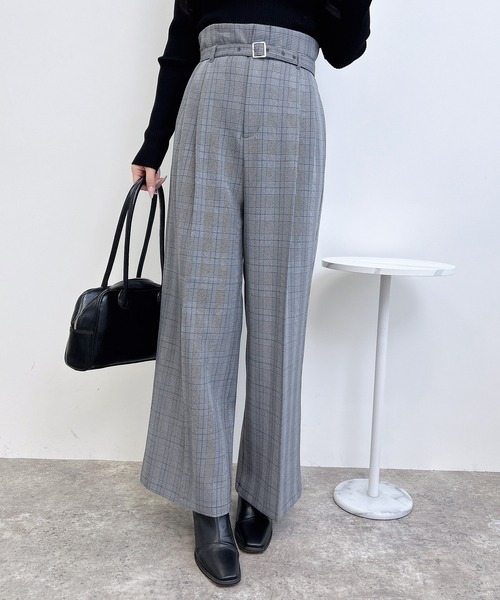 INGNI（イング）の「共ベルト付きグレンチェックワイドパンツ（スラックス・レディース・グレー系その他2/ブラウン系その他5・FREE）」の2枚目の写真