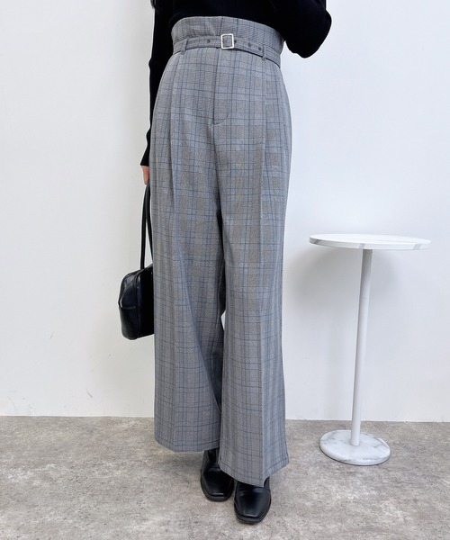 INGNI（イング）の「共ベルト付きグレンチェックワイドパンツ（スラックス・レディース・グレー系その他2/ブラウン系その他5・FREE）」の4枚目の写真