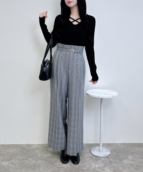 INGNI（イング）の「共ベルト付きグレンチェックワイドパンツ（スラックス・レディース・グレー系その他2/ブラウン系その他5・FREE）」の7枚目の写真