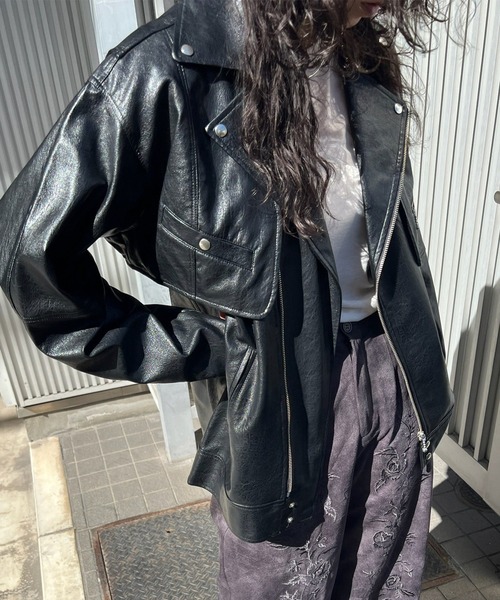 Ameri（アメリ）の「MANY WAY RIDERS JACKET（ライダースジャケット・レディース・ブラウン/ブラック・FREE）」の16枚目の写真