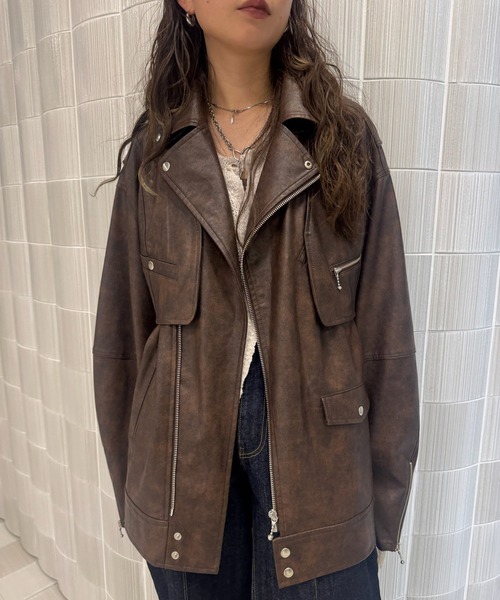 Ameri（アメリ）の「MANY WAY RIDERS JACKET（ライダースジャケット・レディース・ブラウン/ブラック・FREE）」の9枚目の写真