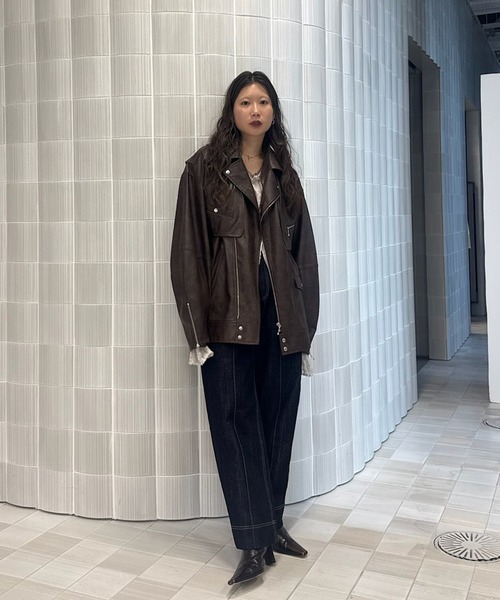 Ameri（アメリ）の「MANY WAY RIDERS JACKET（ライダースジャケット・レディース・ブラウン/ブラック・FREE）」の10枚目の写真