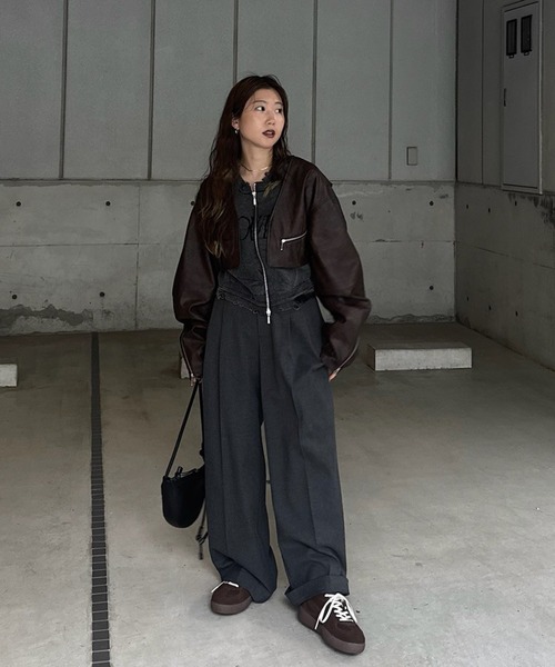 Ameri（アメリ）の「MANY WAY RIDERS JACKET（ライダースジャケット・レディース・ブラウン/ブラック・FREE）」の13枚目の写真