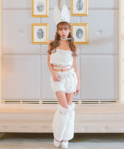コスプレ セクシー バニー もこもこ ベルトデザイン へそ出し チューブ