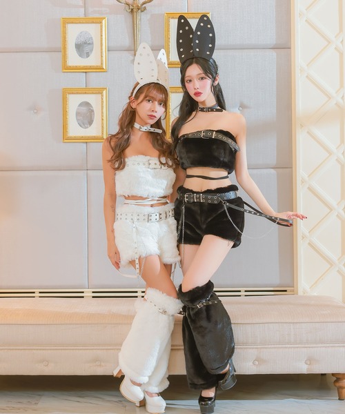 セール】コスプレ セクシー バニー もこもこ ベルトデザイン へそ出し