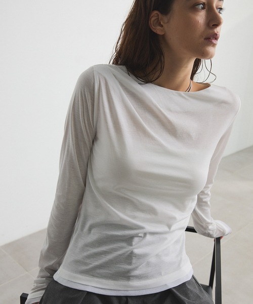 CITY TOKYO（シティトウキョウ）の「Drape Layered Tops/ドレープレイヤードトップス/カットソー（Tシャツ/カットソー・レディース・ピンク/ホワイト/チャコールグレー・FREE）」の2枚目の写真