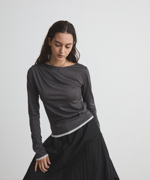 CITY TOKYO（シティトウキョウ）の「Drape Layered Tops/ドレープレイヤードトップス/カットソー（Tシャツ/カットソー・レディース・ピンク/ホワイト/チャコールグレー・FREE）」の3枚目の写真