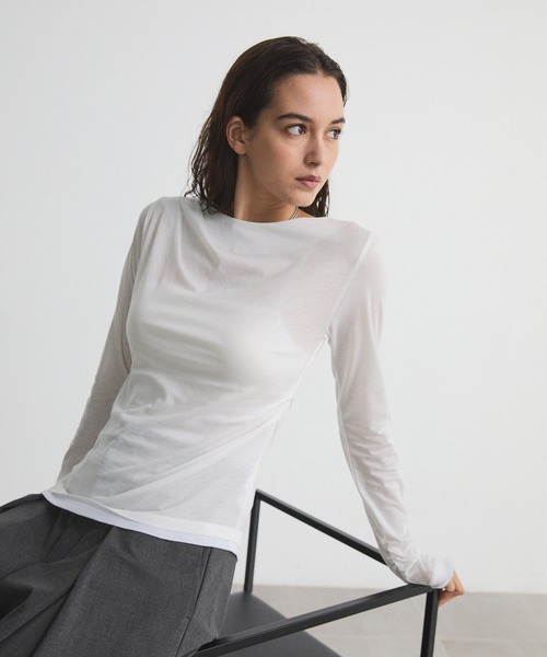 CITY TOKYO（シティトウキョウ）の「Drape Layered Tops/ドレープレイヤードトップス/カットソー（Tシャツ/カットソー・レディース・ピンク/ホワイト/チャコールグレー・FREE）」の22枚目の写真