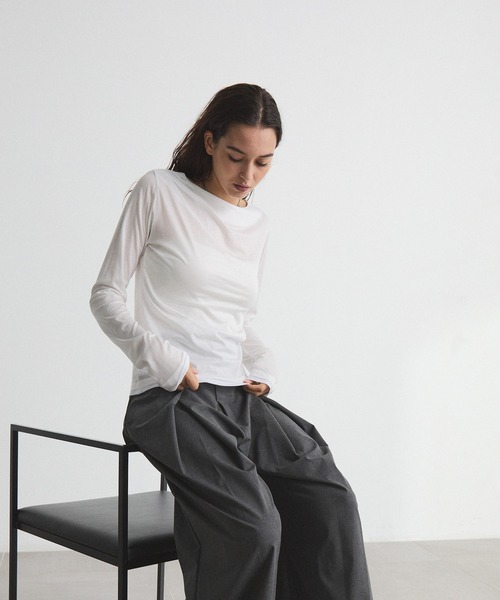 CITY TOKYO（シティトウキョウ）の「Drape Layered Tops/ドレープレイヤードトップス/カットソー（Tシャツ/カットソー・レディース・ピンク/ホワイト/チャコールグレー・FREE）」の4枚目の写真