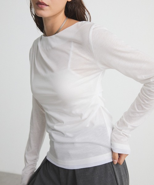 CITY TOKYO（シティトウキョウ）の「Drape Layered Tops/ドレープレイヤードトップス/カットソー（Tシャツ/カットソー・レディース・ピンク/ホワイト/チャコールグレー・FREE）」の15枚目の写真