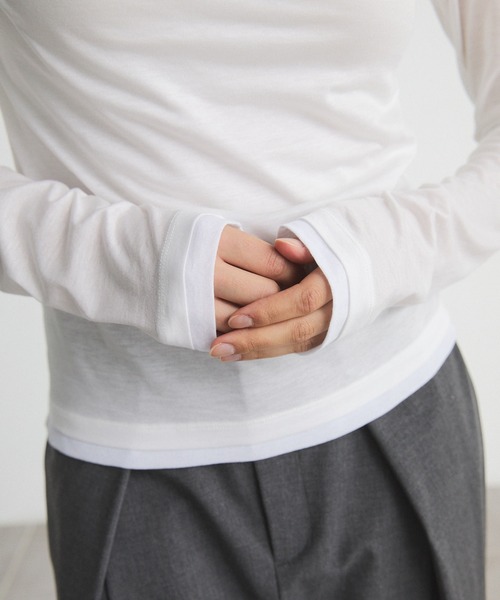 CITY TOKYO（シティトウキョウ）の「Drape Layered Tops/ドレープレイヤードトップス/カットソー（Tシャツ/カットソー・レディース・ピンク/ホワイト/チャコールグレー・FREE）」の7枚目の写真