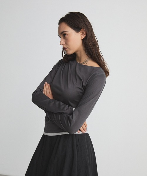 CITY TOKYO（シティトウキョウ）の「Drape Layered Tops/ドレープレイヤードトップス/カットソー（Tシャツ/カットソー・レディース・ピンク/ホワイト/チャコールグレー・FREE）」の21枚目の写真