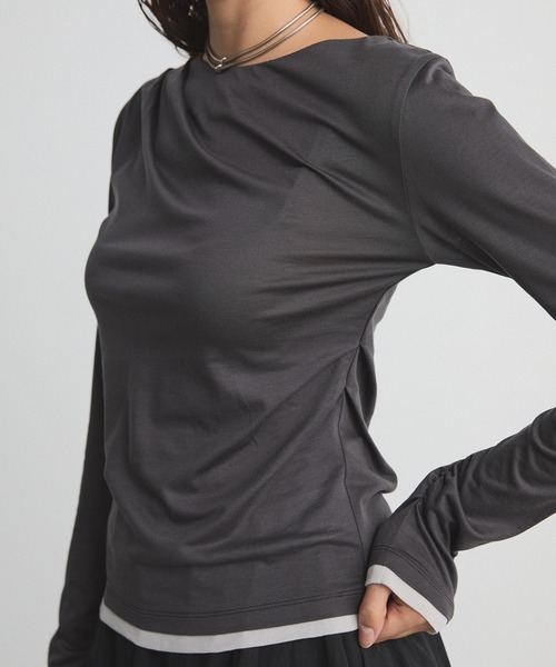 CITY TOKYO（シティトウキョウ）の「Drape Layered Tops/ドレープレイヤードトップス/カットソー（Tシャツ/カットソー・レディース・ピンク/ホワイト/チャコールグレー・FREE）」の11枚目の写真