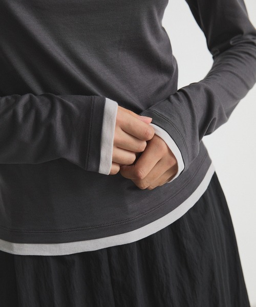 CITY TOKYO（シティトウキョウ）の「Drape Layered Tops/ドレープレイヤードトップス/カットソー（Tシャツ/カットソー・レディース・ピンク/ホワイト/チャコールグレー・FREE）」の8枚目の写真