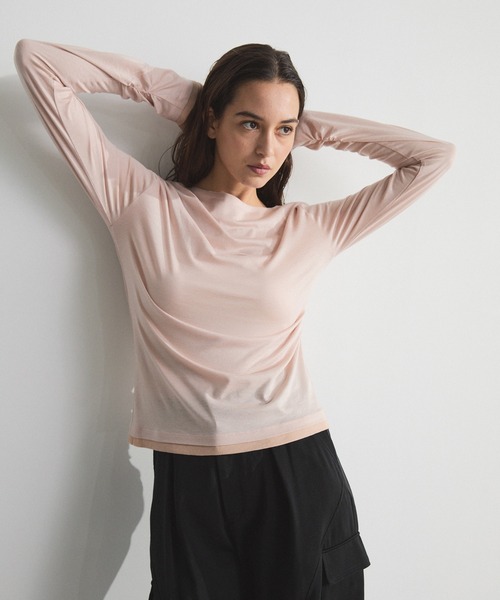 CITY TOKYO（シティトウキョウ）の「Drape Layered Tops/ドレープレイヤードトップス/カットソー（Tシャツ/カットソー・レディース・ピンク/ホワイト/チャコールグレー・FREE）」の14枚目の写真