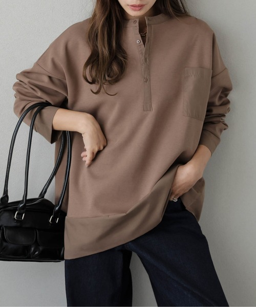 lesperance(レスぺランス)の「ヘンリーネックプルオーバー(Tシャツ/カットソー・レディース・ブラウン/グレー/カーキ/ブラック・フリー)」の1枚目の写真
